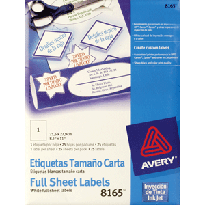 ETIQUETAS AVERY ADHESIVA CARTA,INKJET,25 UNIDADES ETIQUETAS AVERY ADHESIVA CARTA,INKJET,25 UNIDADES