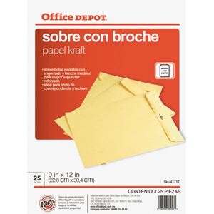 SOBRE OFFICE DEPOT CON BROCHE METALICO CARTA 25U. SOBRE OFFICE DEPOT CON BROCHE METALICO CARTA 25U.