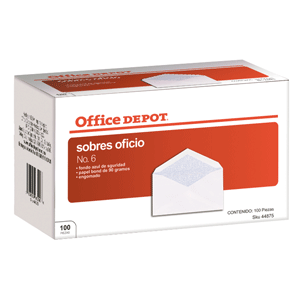 SOBRE OFFICE DEPOT (BLANCO NO.6 OFICIO 100 SOBRES) SOBRE OFFICE DEPOT (BLANCO NO.6 OFICIO 100 SOBRES)