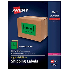 ETIQUETA AVERY ADHESIVA DE ENVIO,NEON,LASER,50 PZS ETIQUETA AVERY ADHESIVA DE ENVIO,NEON,LASER,50 PZS
