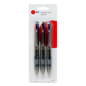 BOLÍGRAFO RETRÁCTIL TRADICIONAL PTO MED 1.0MM TINTA NG,AZ,RJ,VD (4 EN 1) B/3 BOLÍGRAFO RETRÁCTIL TRADICIONAL PTO MED 1.0MM TINTA NG,AZ,RJ,VD (4 EN 1) B/3