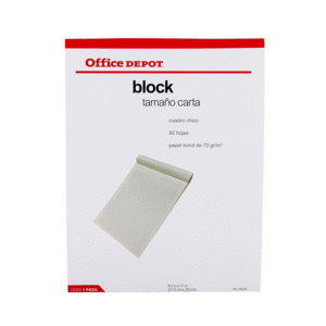 BLOCK DE NOTAS OFFICE DEPOT CUADROS/CARTA/80HOJAS BLOCK DE NOTAS OFFICE DEPOT CUADROS/CARTA/80HOJAS