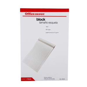 BLOCK DE NOTAS OFFICE DEPOT ESQUELA, LINEAS, 70GRS BLOCK DE NOTAS OFFICE DEPOT ESQUELA, LINEAS, 70GRS