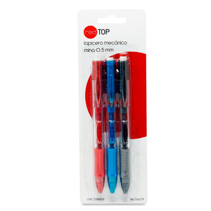 LAPICERO MECÁNICO 0.5MM EMPUJE LATERAL CON GOMA RETRÁCTIL B/3 LAPICERO MECÁNICO 0.5MM EMPUJE LATERAL CON GOMA RETRÁCTIL B/3