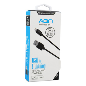 CABLE USB A LIGHTNING 3MTS NEGRO MARCA AON CABLE USB A LIGHTNING 3MTS NEGRO MARCA AON